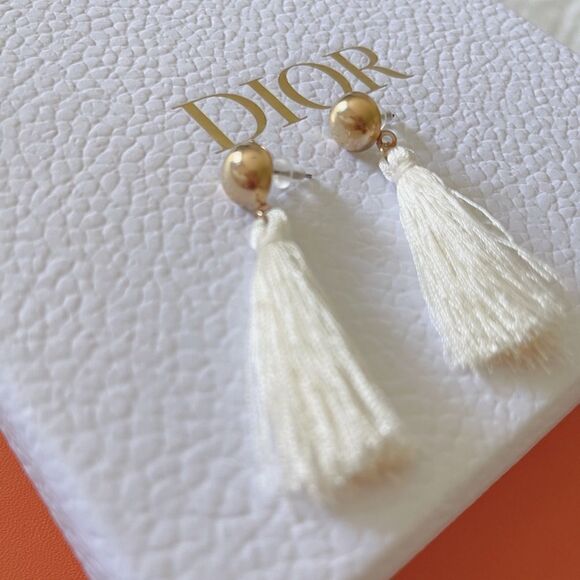 White and Gold Tassel Earrings - Picture 2 of 3